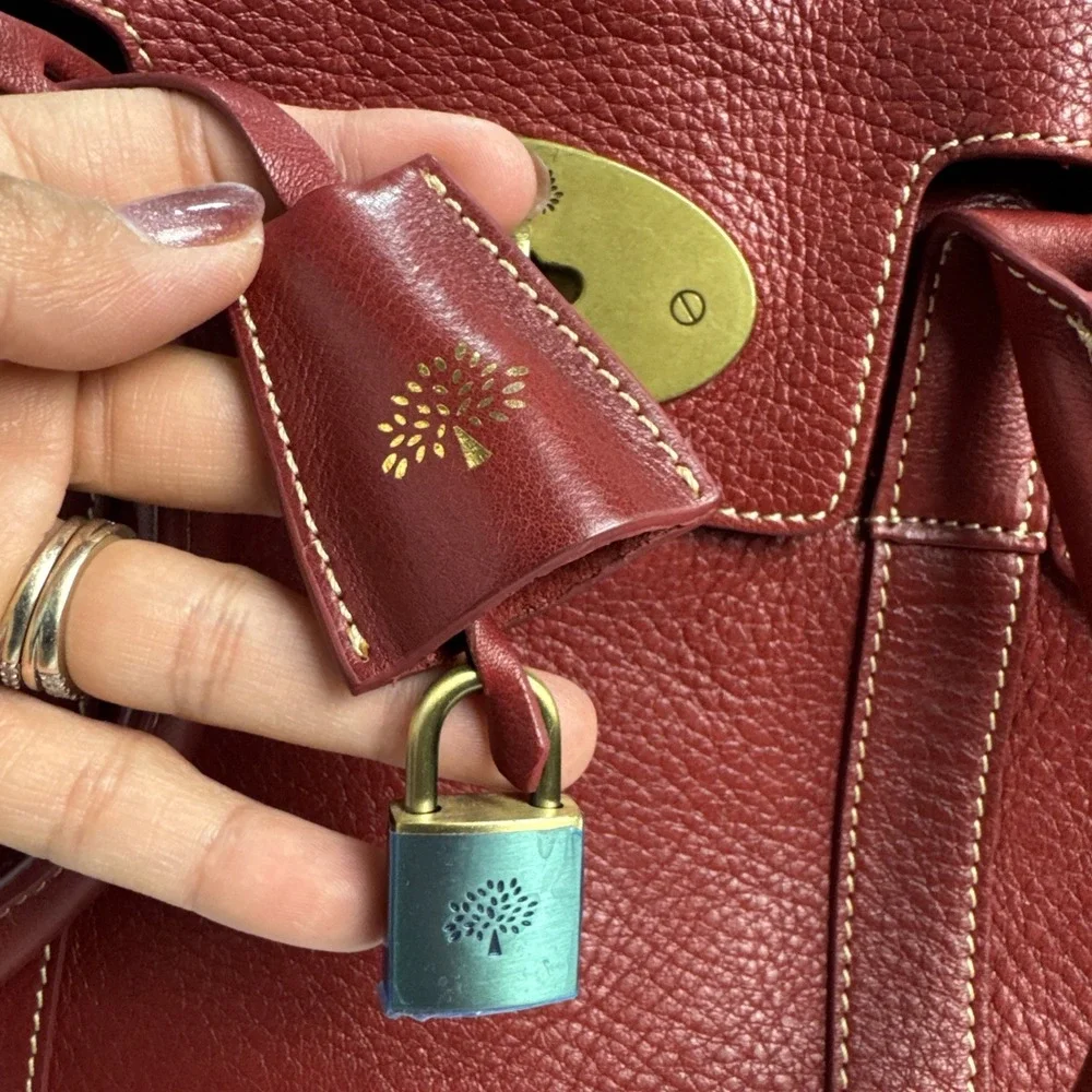 MULBERRY Bayswater Red Leather Tote Bag Turn Lock Handbag Vintage